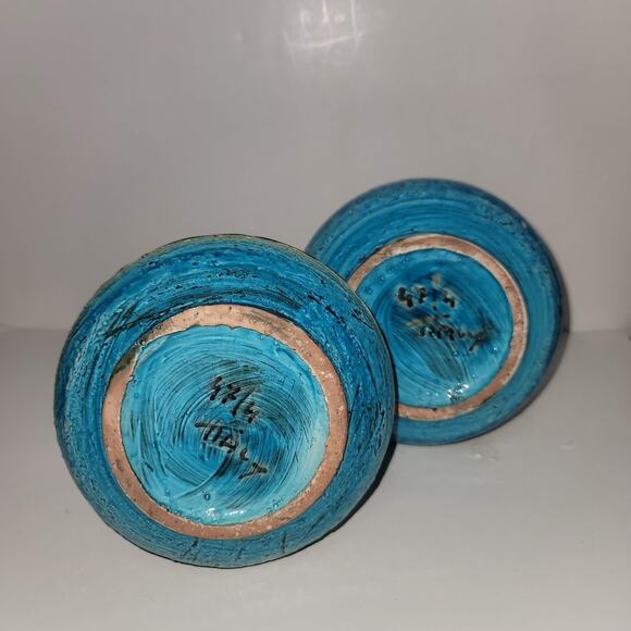 Bitossi Italy Console Bowl w/ Matching Candlestick Art Pottery Rimini blue Green - Picture 13 of 13